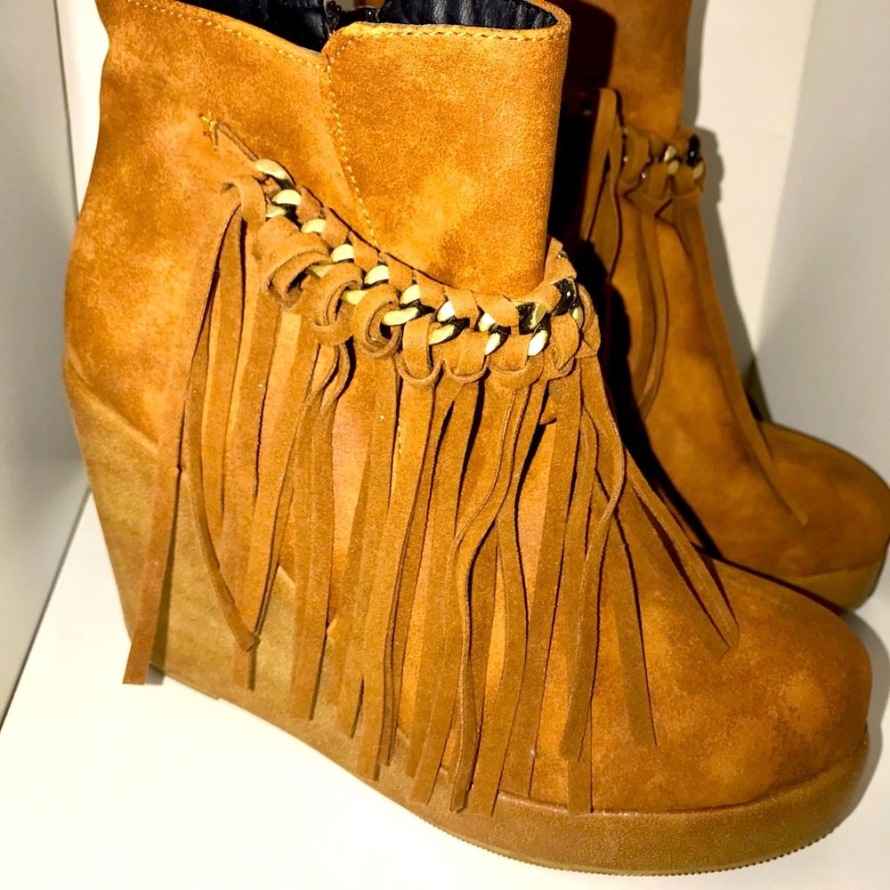Brown wedge booties